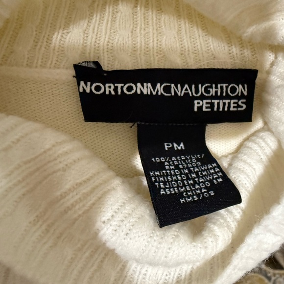 Norton McNaughton White Cowl Turtleneck Sweater with Subtle Embellishments - Picture 3 of 6